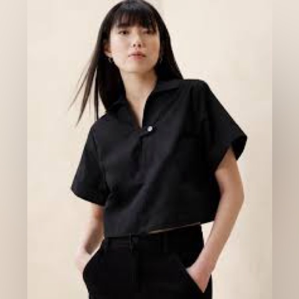 Black Poplin Women's Top, Banana Republic, 100% Cotton, Size Small
